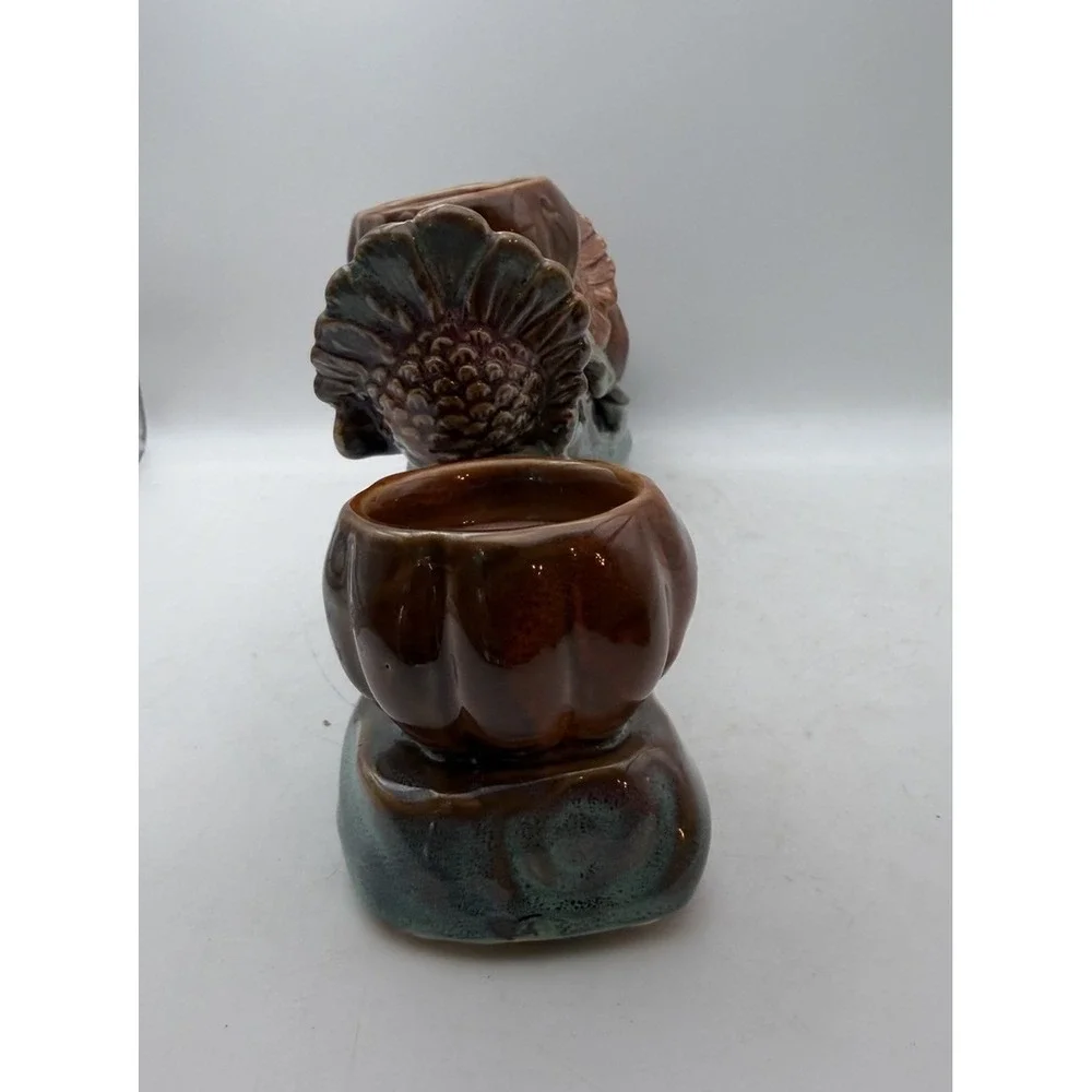 Vintage Ceramic Turkey 3 Light Candle Holder Thanksgiving Pumpkin Centerpiece